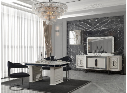 Jídelní set stůl 4x židle židle příborník zrcadlo 7 kusů