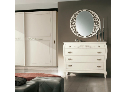 Sideboard komoda s ​​zrcadlem, sideboards z ​​dřeva, 2dílný nábytek v bílé barvě, Itálie.