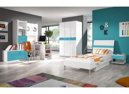 Dětský pokoj modro-zelený Moderní Skříň Komoda Dřevo Stůl Ložnice Dospívající 5 kusů
