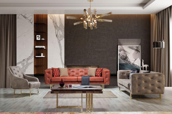 Chesterfield Barevná pohovka Skupina nábytku 3+3+1 set textilní