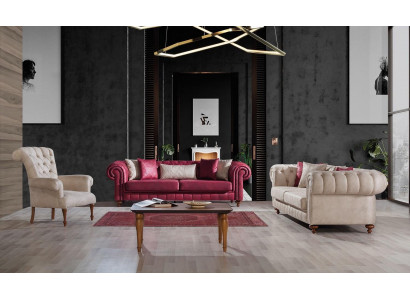 Chesterfield Sofa Pohovka Garnitura Sedačková sestava Čalouněný obývací pokoj Set 3+3+1