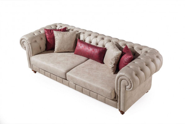 Chesterfield Sofa Pohovka Garnitura Sedačková sestava Čalouněný obývací pokoj Set 3+3+1