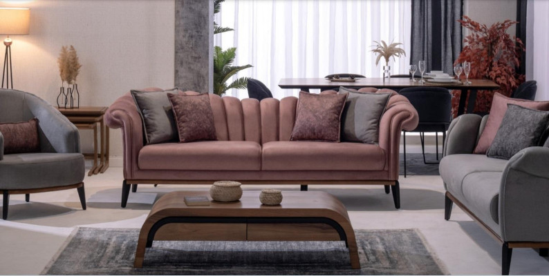 Italienischer Stil 2 Sitzer Wohnzimmer Couch Sofa Polster Sitz Textil Rosa Neu