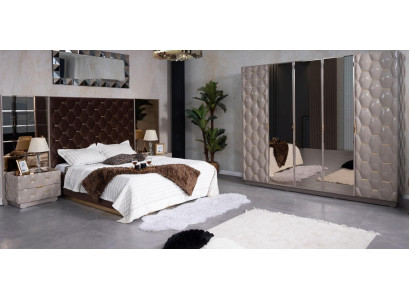 Manželská postel 2 noční stolky šatní skříň Sada nábytku do ložnice 4dílná.