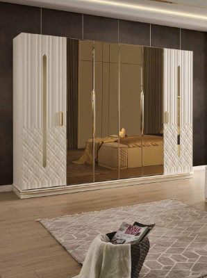 Moderní šatní skříň Luxus Skříň Dřevo Skříně Sklo Vysoký lesk