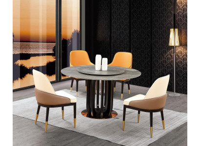 Luxusní designová jídelna Kruhový jídelní stůl 4x Klasické židle s opěrkou.