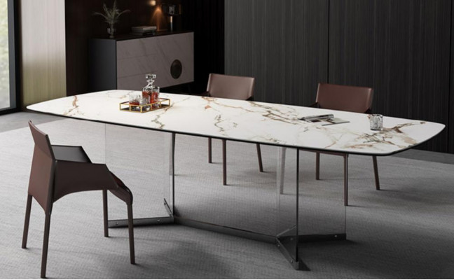 Jídelní obývací pokoj Design Luxus Moderní stoly s nerezovými nohami Imitace mramoru Nové