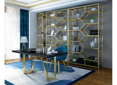 Luxusní kancelářská sada skupiny nerezové oceli kovový stůl skříň 5dílný nábytek kanceláře