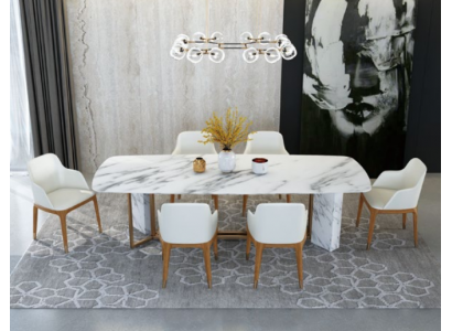 Kompletní sada jídelního stolu + 6 židlí, dekorační sada jídelního pokoje, skupina jídelního stolu ze dřeva.