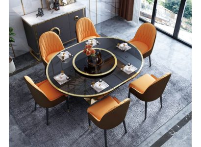 Designová sada jídelních židlí s kovovými stoly a křesly 6x židlí + stůl garnitura