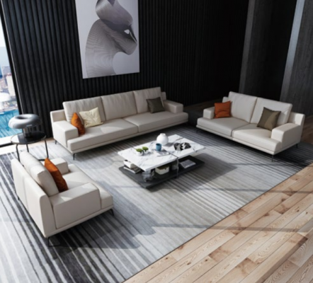 Moderní bílá kožená souprava 3+2 místná, obývací pokoj. Exkluzivní pohovky 2ks.