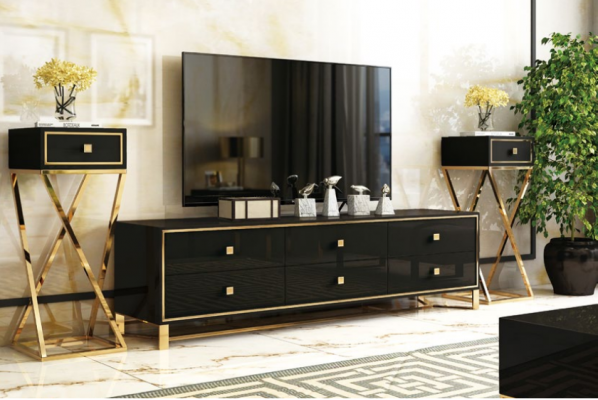 Italský design nábytek 2 dílný set Komoda + Konferenční stolek vysoký lesk