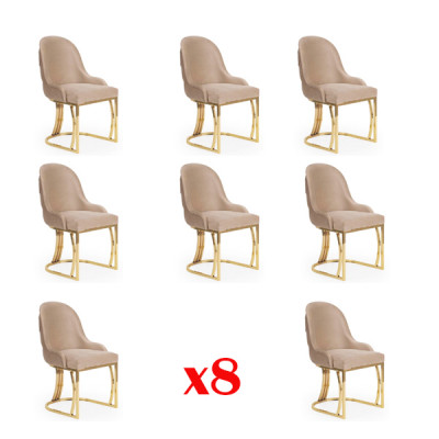 Designová sada židlí 8x křesla nerez textilní čalounění židle jídelny