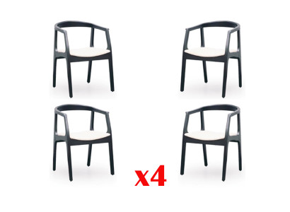 Sada 4x židle Design dřevo textilie čalouněné židle Gastro jídelna látkové