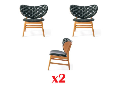 Jídelna Nová čalounění Gastro Kožený Designový židle Set 2x Masivní dřevo