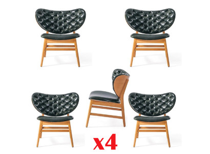 Designová sada židlí 4x křesel z masivního dřeva s potahem z látky pro jídelnu.