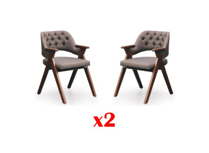 Design křeslo potah sada 2x židle dřevo Gastronomie jídelní Chesterfield