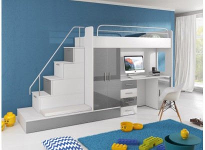 Grau Kinder Hochbett Etagenbett Doppelstockbett Bett Hochglanz Möbel