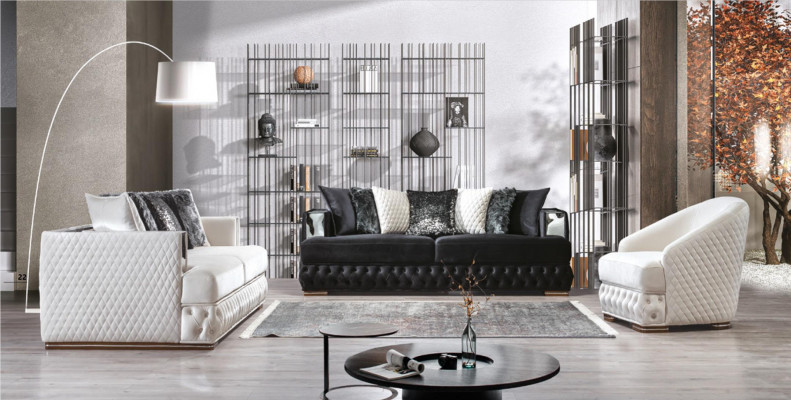 Třísedák Chesterfield Černá pohovka Textilie Kožená Sofy Sofa.