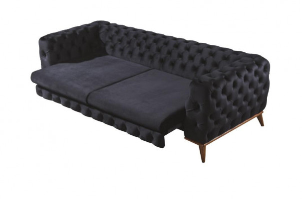 Sedací souprava Chesterfieldčerný čalouněný sofa 3+3+1 místný nábytek