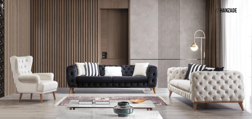Křeslo 1 místné bílé obývací pokoj textilní design Chesterfield křeslo s ušima.