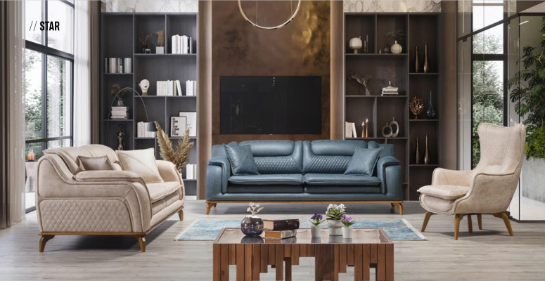 Sedačka Modrá 3místná Obývací pokoj Pohovka Design Chesterfield Italský styl Nábytek