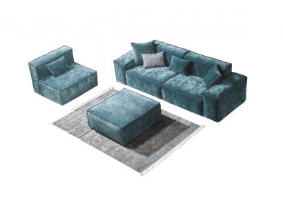 Sofa sestava Kostky Nábytek xxl 3+1 Místný Modrý Obývací Pokoj Křeslo Puf