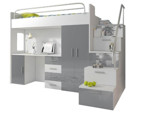 Doppelstockbett Grau Tisch Schrank Multifunktion Etagen Hochbett Kinderzimmer