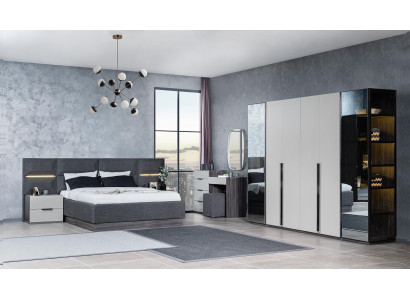 Ložnice postel noční stolky šatní skříň komoda se zrcadlem nábytek set 5 dílný