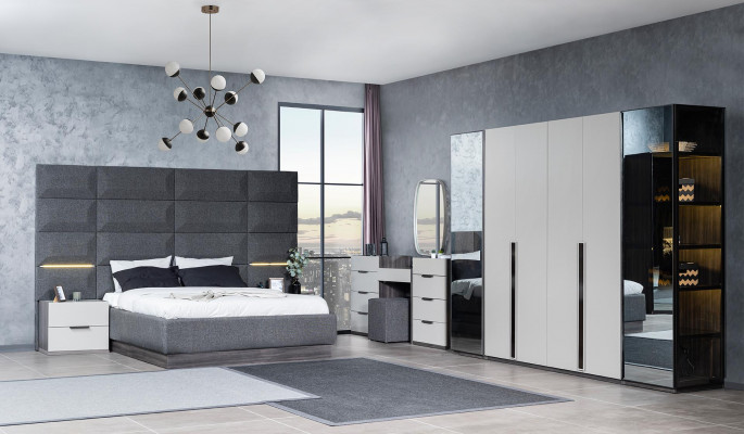 Kompletní ložnice Nábytek Set Postel 2x Noční stolek Toaletní stůl Zrcadlo 5 kusů Nový
