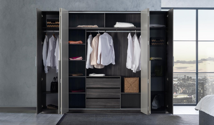 Schlafzimmer Bett Nachttisch Kleiderschrank Kommode mit Spiegel Möbel Set 5tlg