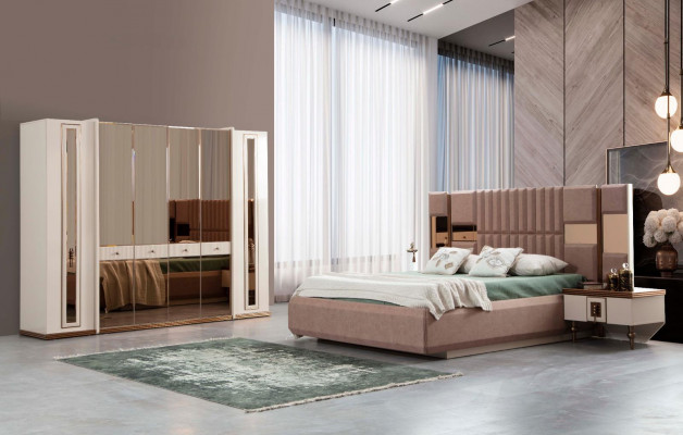 Šestidveřová skříň na oblečení Beige skříně Nábytek Dřevo šatní skříň