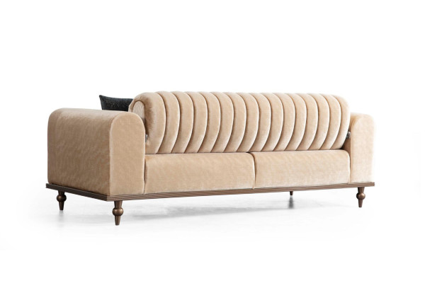 Luxus Bank Sofa Couch Beige Wohnzimmer Kanzlei Textil Sofas