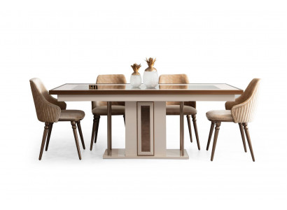 Jídelní set 4x židle s opěradly jídelní stůl designový nábytek jídelní souprava židle 5ks.