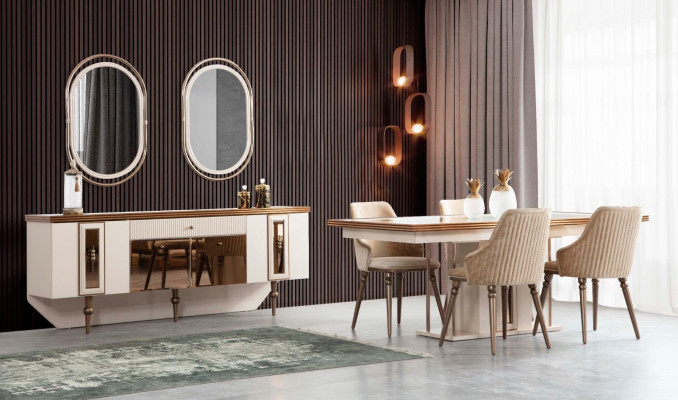 Jídelní set 4x židle s opěradly jídelní stůl designový nábytek jídelní souprava židle 5ks.