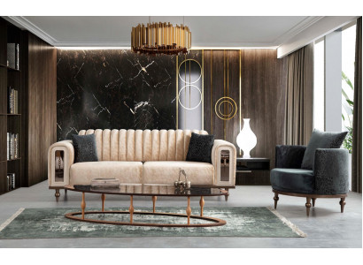 Design Moderní sada pohovka nábytek s židlemi Souprava obývacího pokoje 3+1 konferenční stolík Beige