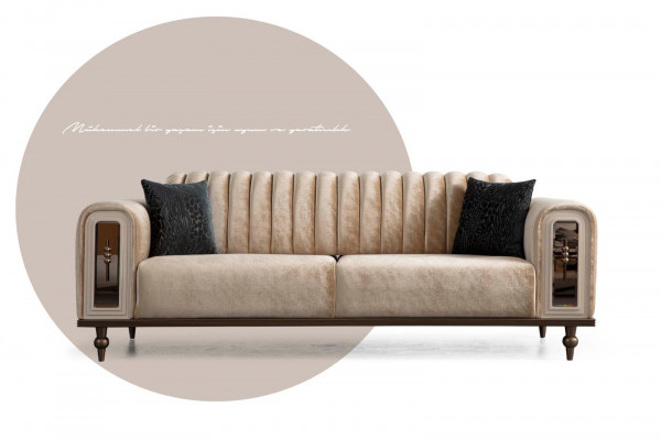 Design Moderní sada pohovka nábytek s židlemi Souprava obývacího pokoje 3+1 konferenční stolík Beige