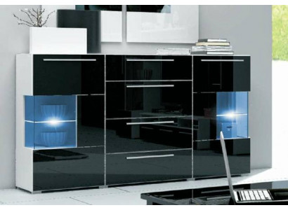 Designer komoda skleněná vitrína sideboard highboard skříň LED lesk komody
