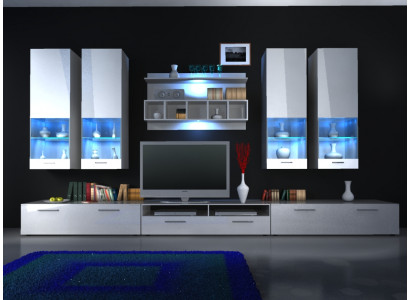 Wohnwand nástěnná skříň lesklý povrch LED osvětlení "volba barvy" design nový