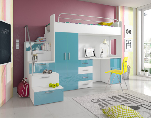 Doppelstockbett Etagenbett Doppelbett Jugend Bett Betten mit Schrank Tisch RAJ4w