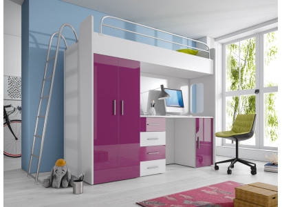 DOPPELSTOCKBETT STOCKBETT ETAGENBETT MIT SCHREIBTISCH+KLEIDERSCHRANK-RAJ 4D LILA