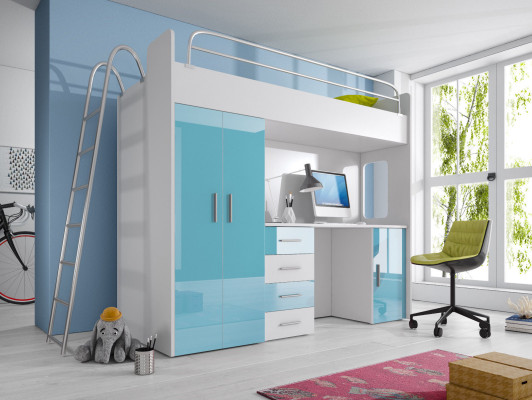 DOPPELSTOCKBETT STOCKBETT ETAGENBETT MIT SCHREIBTISCH+KLEIDERSCHRANK-RAJ 4D LILA