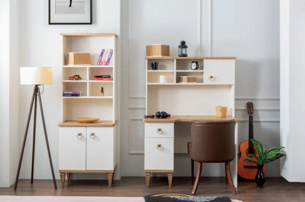 Unisex ložnice dětský pokoj set postel noční stolek knihovna stůl 5 dílů. Nový