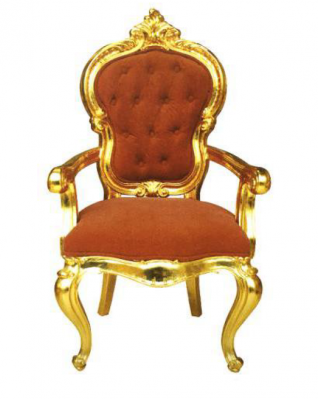 Elegantní barokní židle v původní oranžové barvě s lesklými zlatými podpěrami