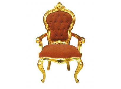 Elegantní barokní židle v původní oranžové barvě s lesklými zlatými podpěrami