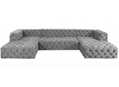 Chesterfield U tvar pohovka šedá XXL velká textil látka sedačky luxusní nábytek čalounění