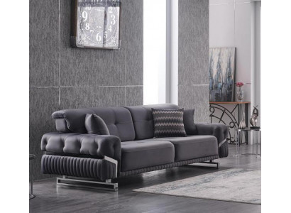 Šedý designer tří sedáků obývací pokoj nábytek textilní čalouněná pohovka moderní.