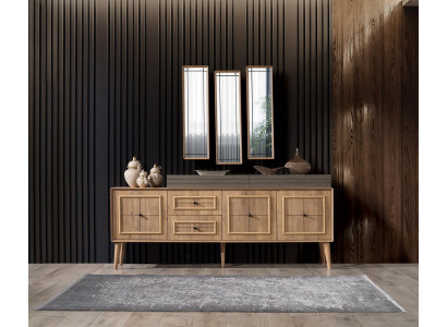 Luxus komoda s překližkou Sideboard se 3 zrcadly dřevěná skříň komoda skříň dřevo hnědá