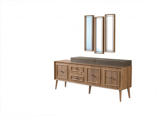 Luxus komoda s překližkou Sideboard se 3 zrcadly dřevěná skříň komoda skříň dřevo hnědá