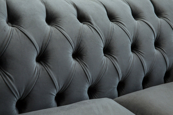 Chesterfield Originální Pohovka z Textilu Sedací Soupravy Šedá Látka 200cm